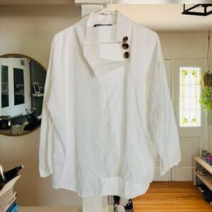 White Linen 3/4 Sleeve Blouse with Button Detail - Zara